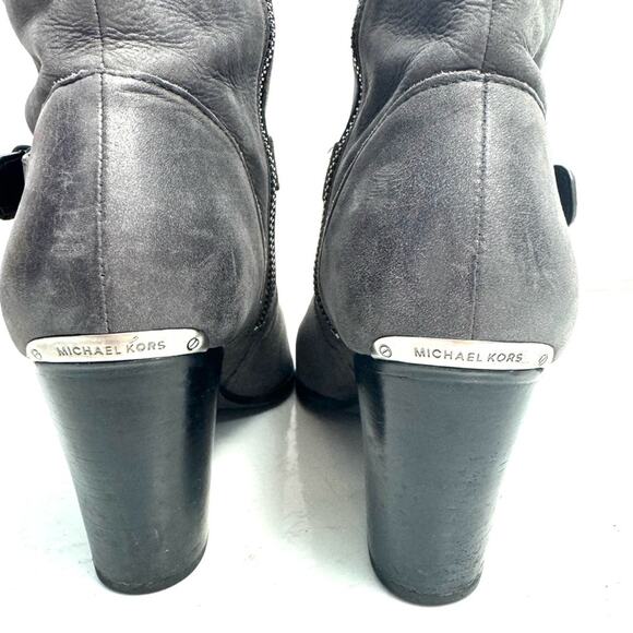 MICHAEL KORS Gray Leather Heeled Booties Boots Size 6.5 - Picture 6 of 10